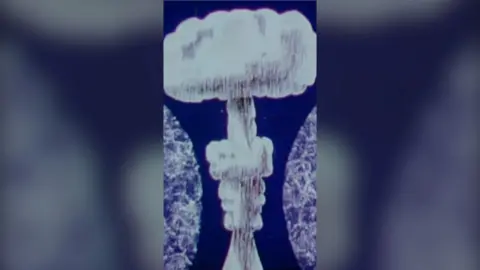 A drawing on a mushroom cloud