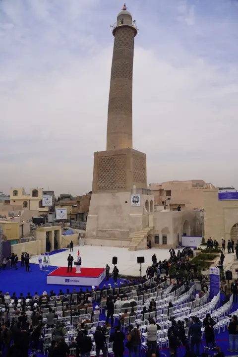 Unesco A ceremony beneath the Hadba minaret to mark the reconstruction