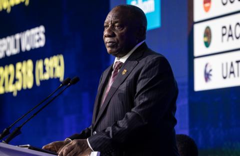 South Africa's President Cyril Ramaphosa speaks at a briefing following the announcement of electoral results. Photo: 2 June 2024