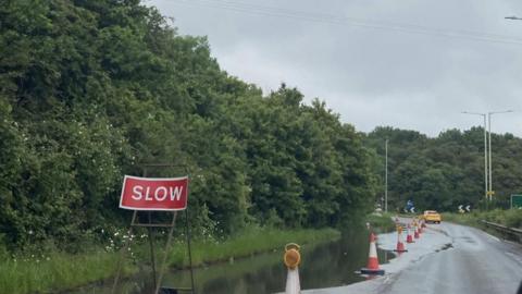 A picture of flooding on the A1120 near Stowmarket