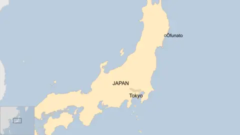 A map of Japan showing Tokyo and Ofunato