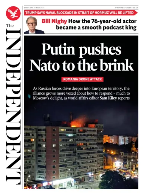The headline on the front page of the Independent reads: 'Putin pushes Nato to the brink'. 