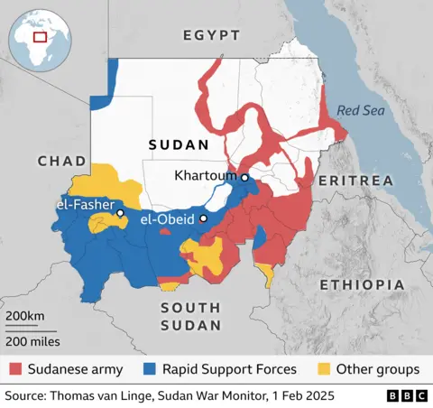 A map showing who controls which parts of Sudan