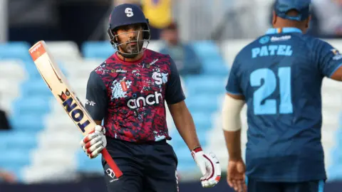 Ravi Bopara celebrates scoring 50 for Northamptonshire Steelbacks in their victory over Derbyshire Falcons