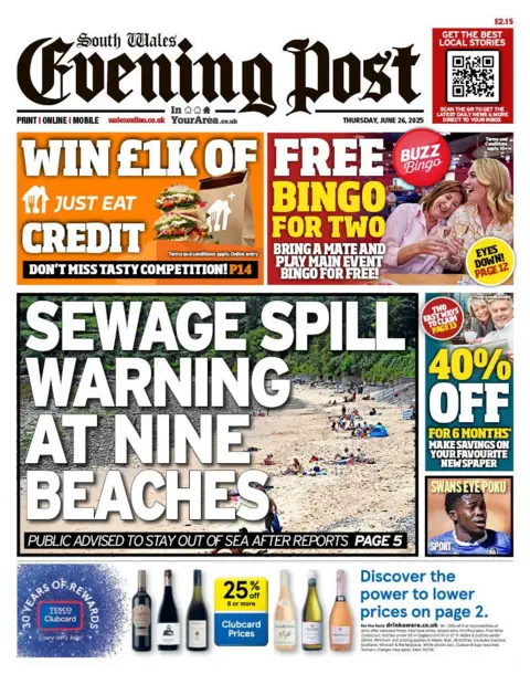 Media Wales Front page of South Wales Evening Post
