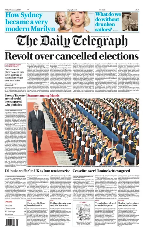 “Revolt over cancelled elections”.