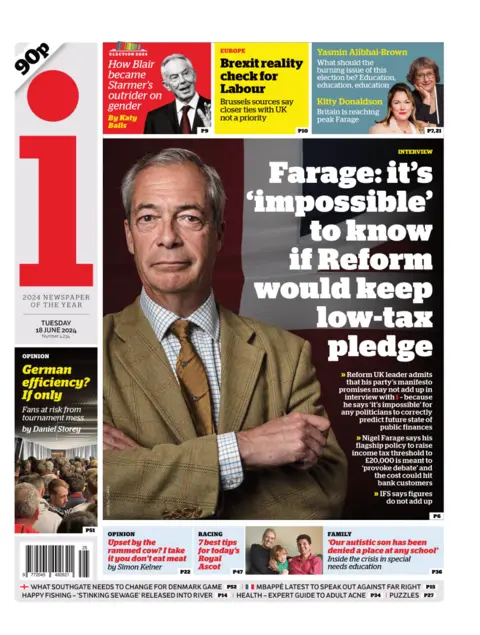 i Paper The i's front page, which has a large image of Nigel Farage