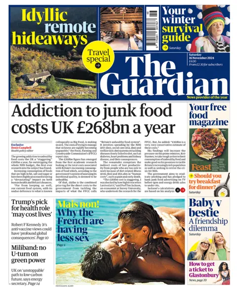 "Addiction to junk nutrient  costs UK £268bn a year" headlines the Guardian