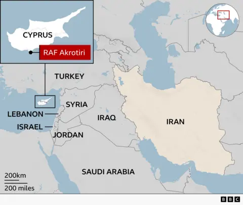 Map showing where RAF Akrotiri is in Cyprus