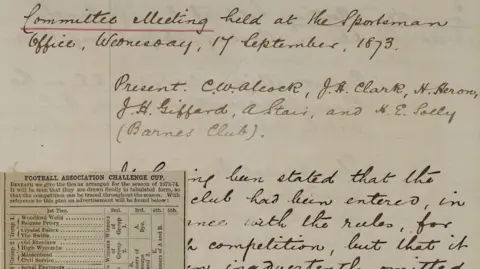 National Football Museum The minutes from early FA meeting showing the rules.