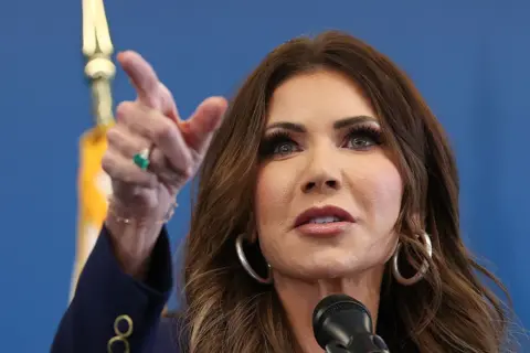 US Secretary of Homeland Security Kristi Noem speaks during a press conference to discuss ICE operations in New York City on January 8, 2026