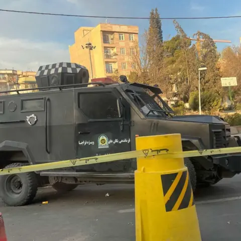 supplied An Iranian police van parked behind a cordon in Tehran