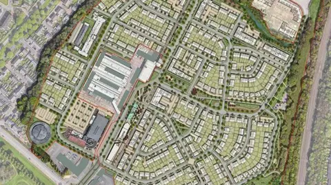 Vistry Group Part of the map of the proposed development which shows houses, green spaces and other buildings. 