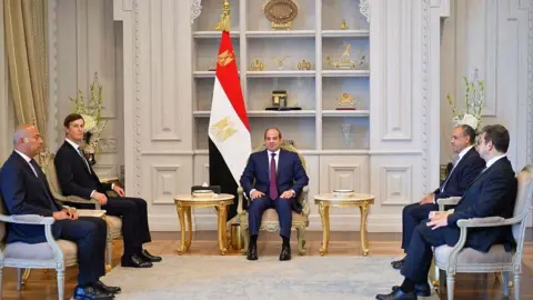 Getty Images Egyptian President Abdel Fattah el-Sisi discuss developments in the Middle East with Jared Kushner,