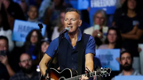 Reuters Bruce Springsteen performs during a campaign rally for Democratic presidential nominee, US Vice President Kamala Harris, in Philadelphia, Pennsylvania in October 2024