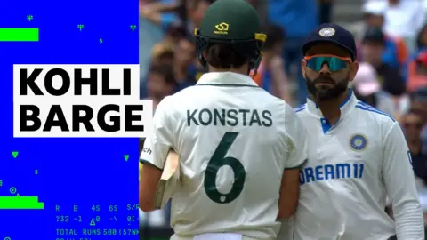 Virat Kohli & Sam Konstas barge shoulders