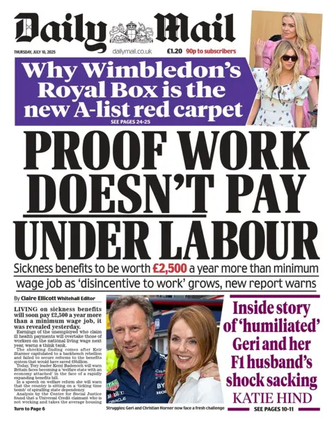 "Proof work doesn't pay under Labour" is the headline for the Daily Mail.