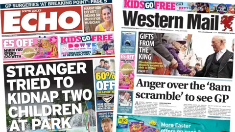Front pages of South Wales Echo and Western Mail
