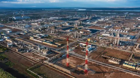A general view shows the oil refinery of the Lukoil company in Volgograd, Russia