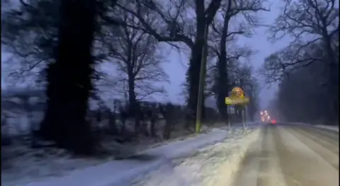 Snow on a road in Berkswell