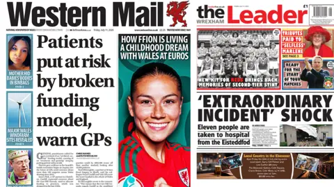 Front pages of the Western Mail and the Wrexham Leader