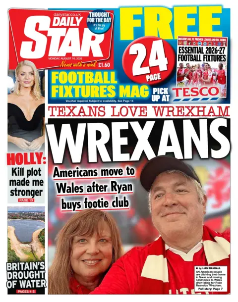 "Texans love Wrexham: Wrexans," reads the headline on the front page of the Daily Star.