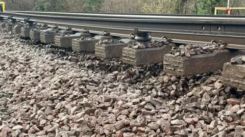 Network Rail A repaired railway line with new sleepers