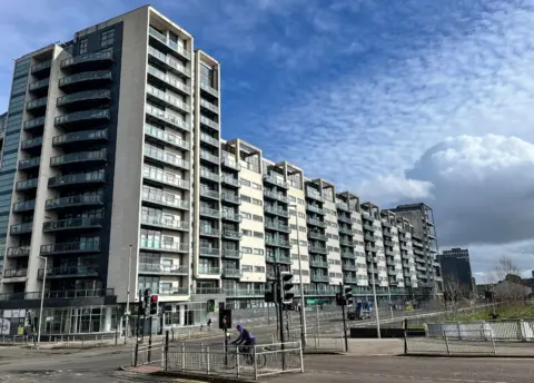 A general view of a high-rise building on a sunny day 