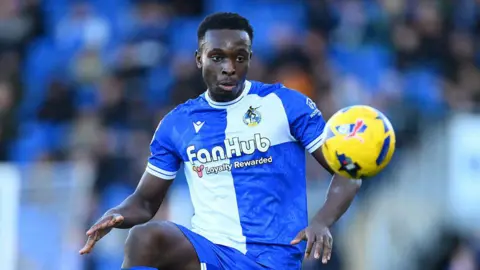 Kamil Conteh of Bristol Rovers in action during the Sky Bet League Two match between Bristol Rovers and Colchester United at Memorial Stadium on January 17, 2026 in Bristol, England.