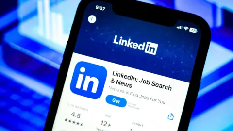 Getty Images Linkedin app logo displayed on an iPhone.