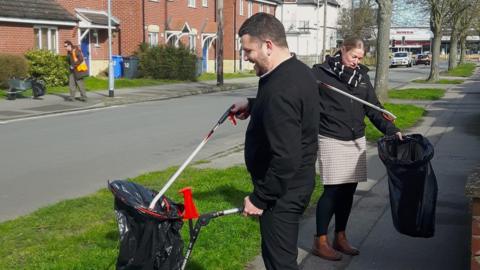 East Suffolk Council staff litter picking in the district