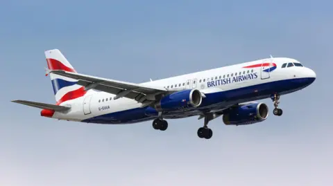 A British Airways Airbus A320 airplane mid flight