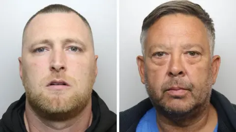 NCA A composite showing two police mugshots of Dale Creen, who has very short light blonde hair and a ginger beard, and Dale Hosker, who has greying hair swept to the side and grey stubble. 