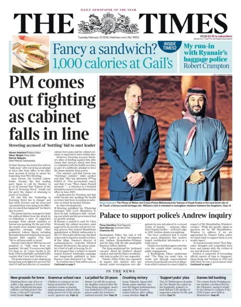 "PM comes out fighting as cabinet falls in line" reads the headline on the front page of the Times.