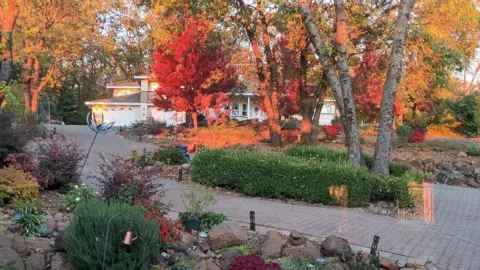 عکس خانه ریک پرو با درختان سبز روشن و منظره ای مرتب. 