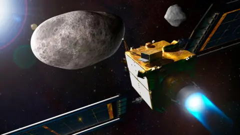 NASA Artwork of Nasa's Dart  spacecraft approaching an asteroid