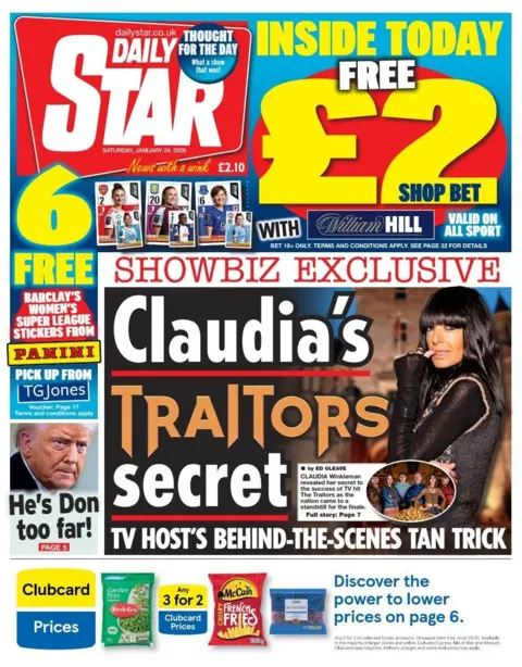 "Claudia's Traitors secret" reads the headline on the front page of the Daily Star.