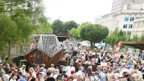 Crowds gathered in the centre of Plymouth