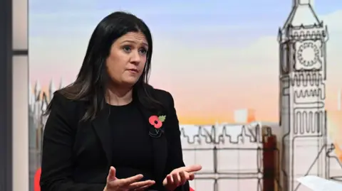 Lisa Nandy in the Sunday with Laura Kuenssberg studio. She is dressed is in black and wearing a remembrance poppy.
