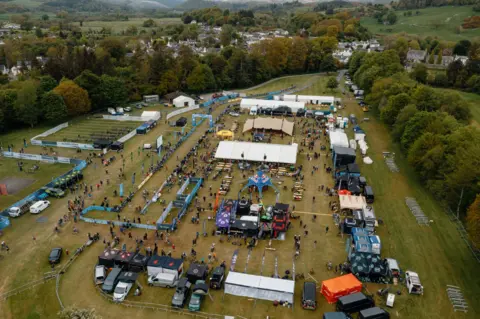 Red On Sports An aerial view of the tents and cars gathered at the Gralloch event in Galloway