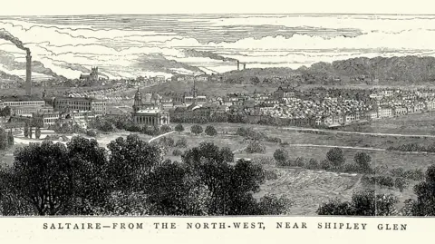 Getty Images A 19th-Century illustration of a view of Saltaire, from Shipley Glen, a Victorian model village in West Yorkshire.