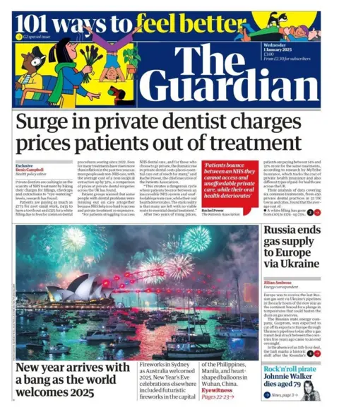 The front page of The Guardian read: "Due to increase in fees of private dentists, patients were deprived of treatment."