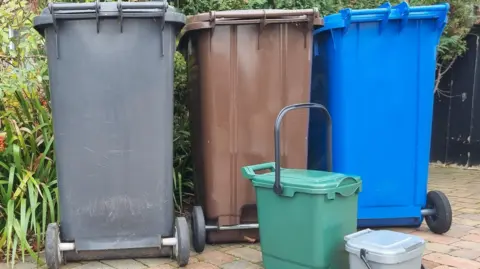 A selection of bins including a food waste caddy 