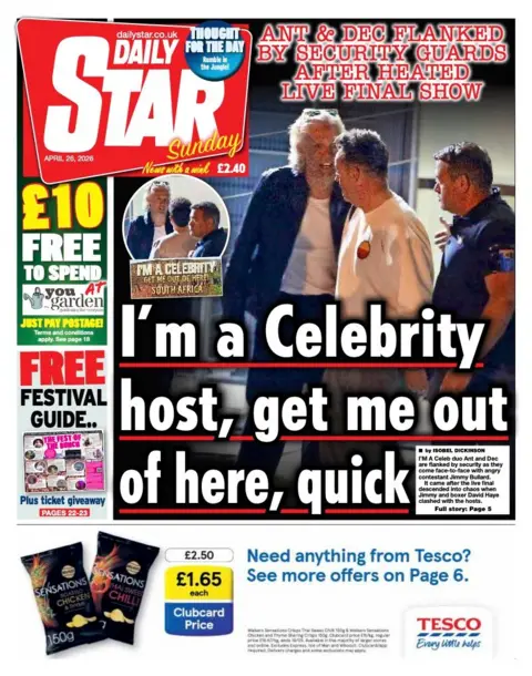 The headline on the front page of the Star reads: “I'm a Celebrity, get me out of here, quick”.