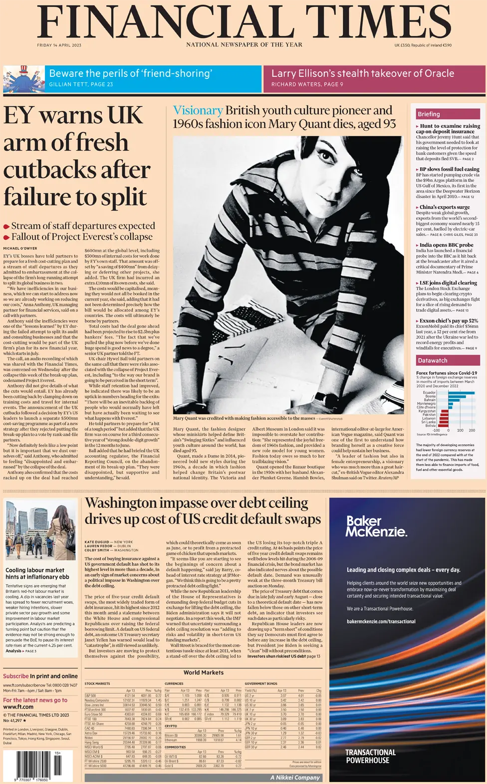 FT front, 14 April 2023