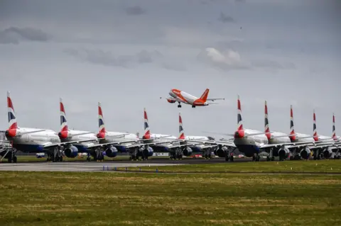 Getty Images Planes grounded at Glasgow airport