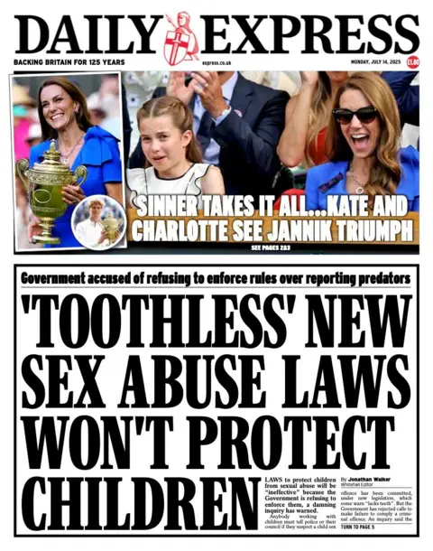 The headline on the front page of the Daily Express reads: “'Toothless' new sex abuse laws won't protect children”.’
