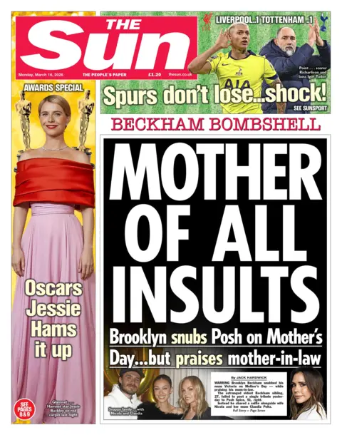 "Mother of all insults" reads the headline on the front page of the Sun.