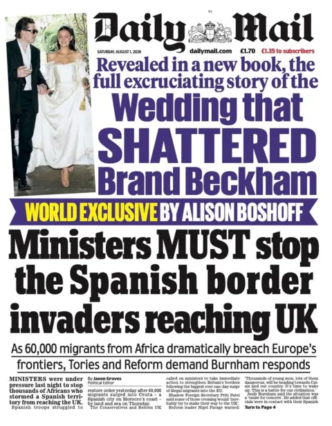 The headline on the front page of the Daily Mail reads: "Ministers must stop the Spanish border invaders reaching UK."