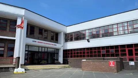 BBC The exterior of University College Isle of Man